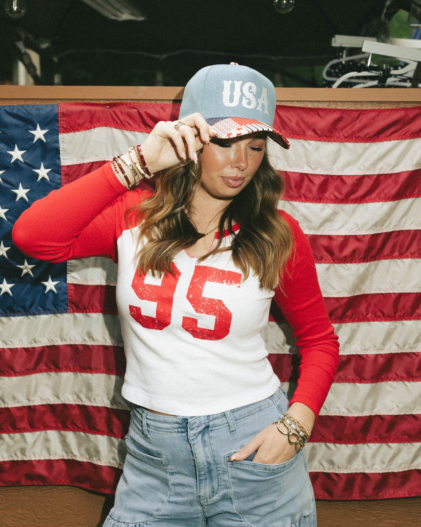 USA Embroidered Denim Trucker Hat