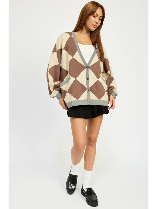 Oversized Mocha Combo Cardigan