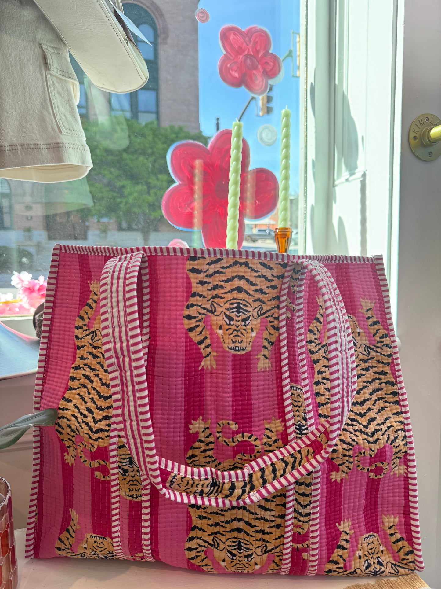Pink Tiger Grove Handmade Tote Bag