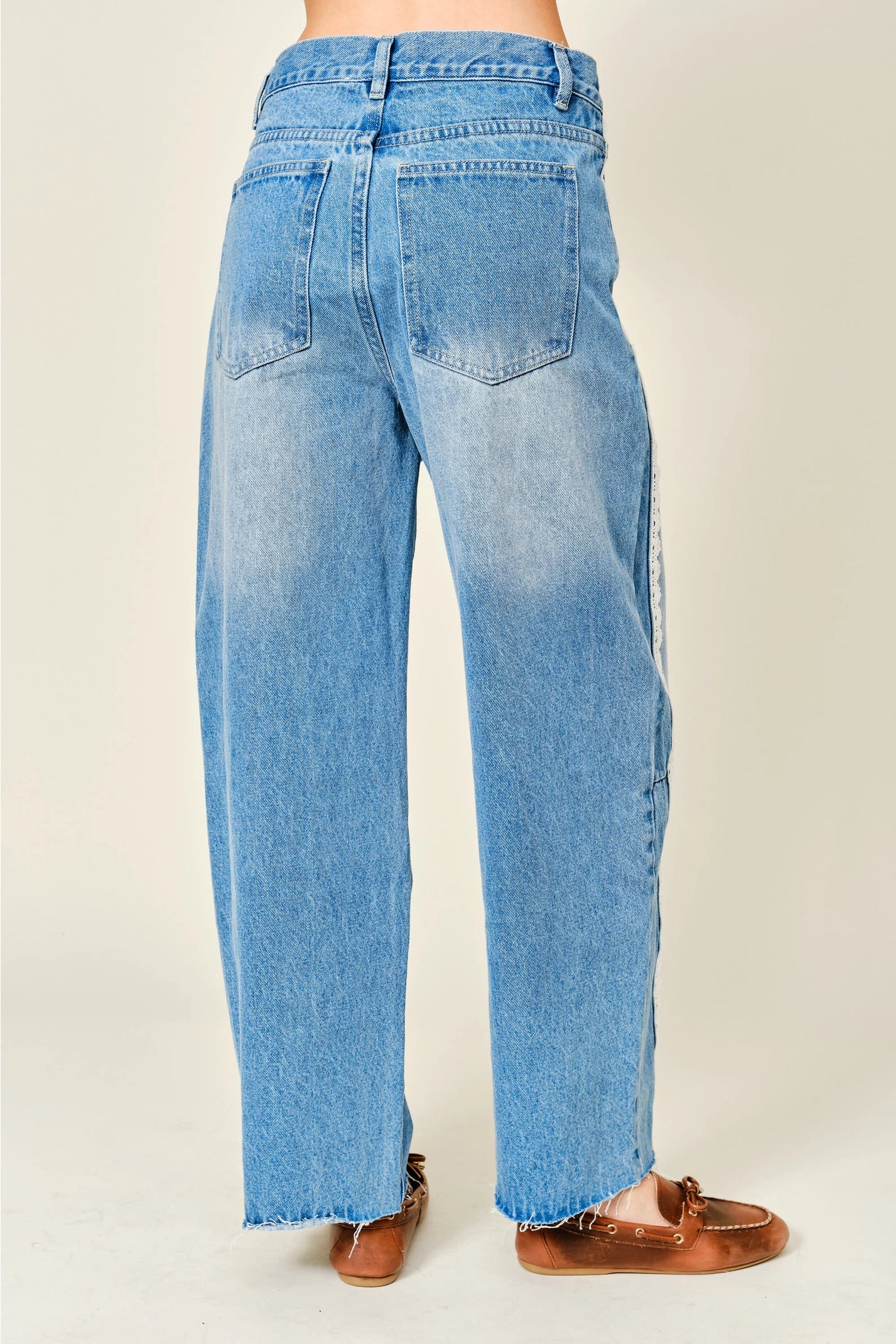 Lace Trim Barrel Jeans