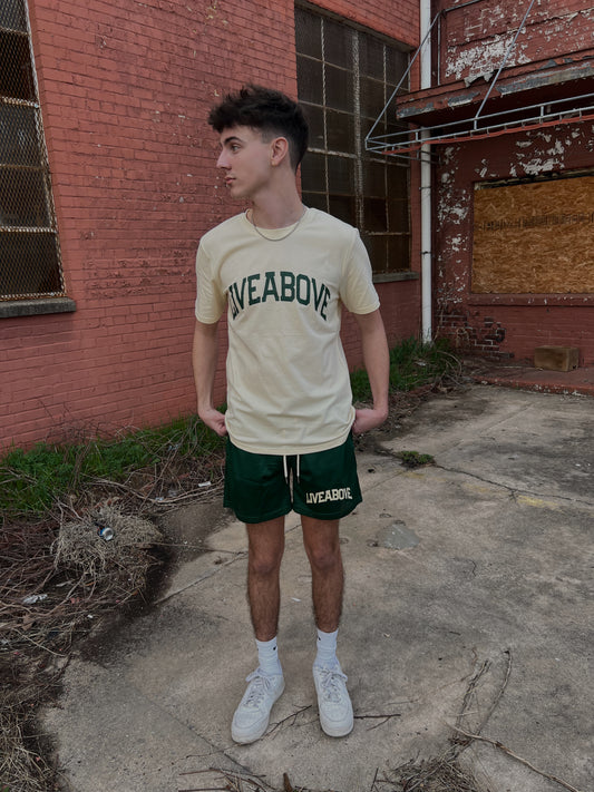 Live Above Arch Tee - Cream/Forest Green