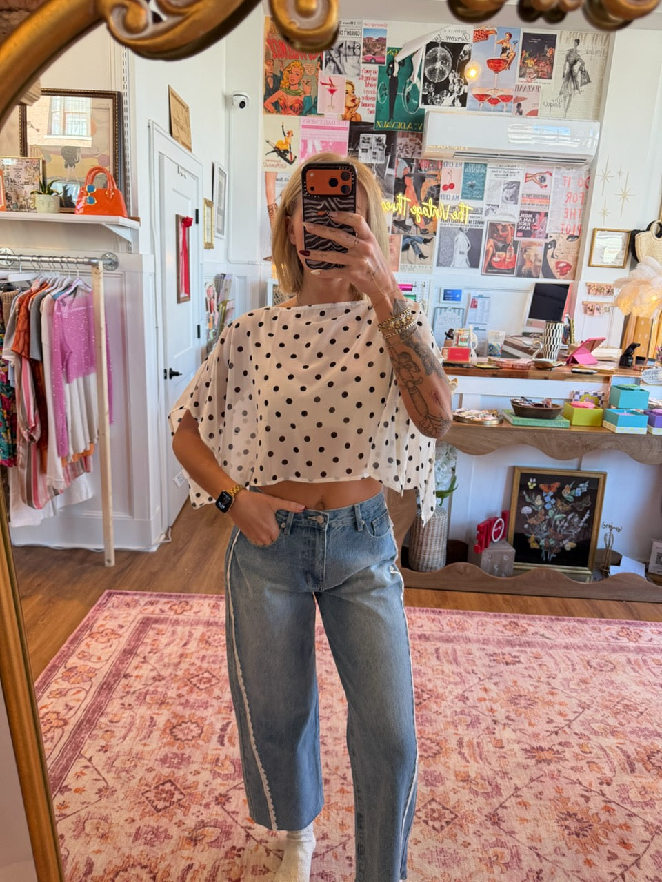 Lace Trim Barrel Jeans