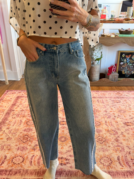 Lace Trim Barrel Jeans