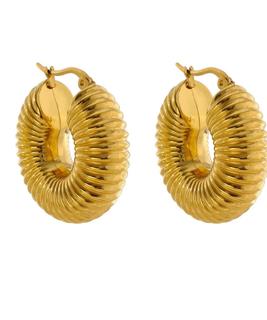 Chunky Gold Grooved Hoops