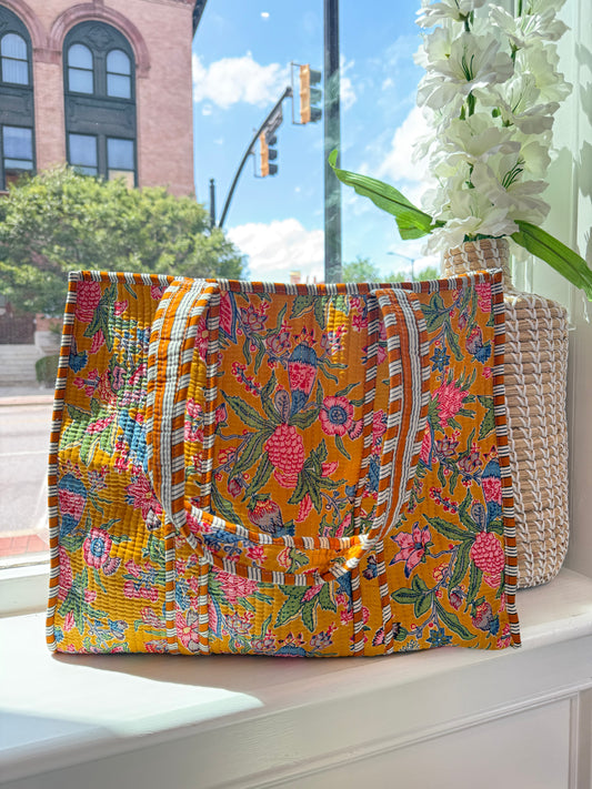 Sunset Blooms Handmade Tote Bag