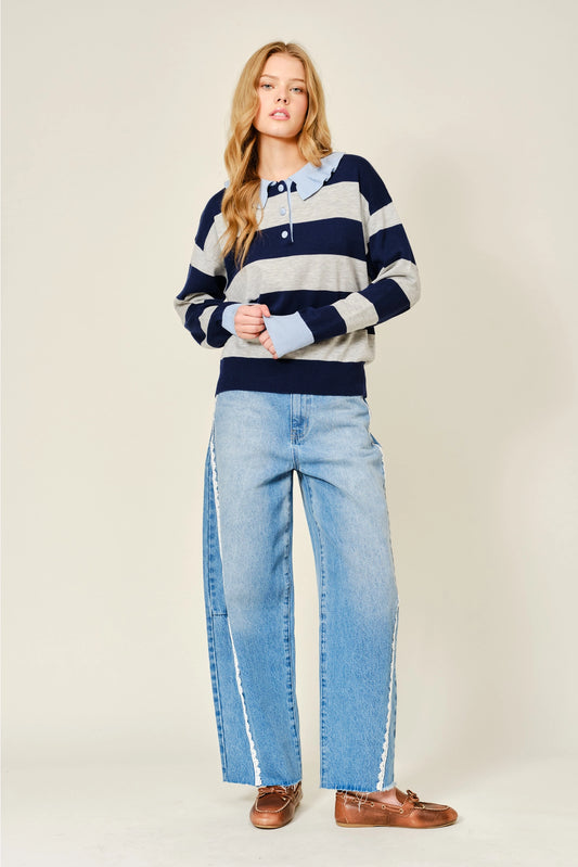 Lace Trim Barrel Jeans